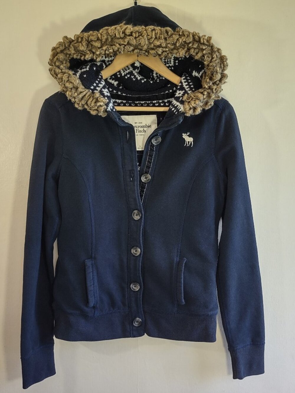 Y2K Vintage Abercrombie Fitch Hooded Jacket Sweater Lined Women XS Moose Blue